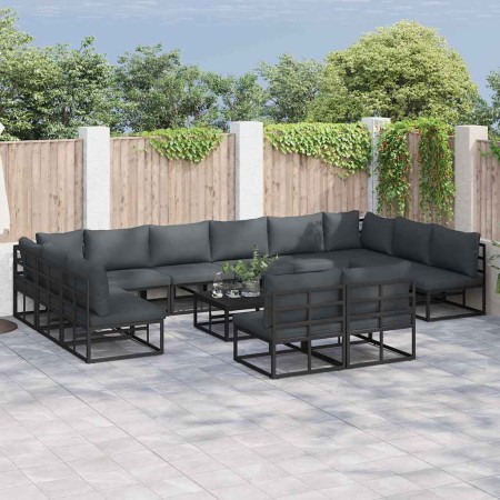 Conjunto de sofá de jardín con cojín 13 pcs Negro Aluminio