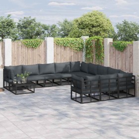 Conjunto de sofá de jardín con cojín 12 pcs Negro Aluminio Conjunto de sofá de jardín con cojín 12 pcs Negro Aluminio