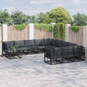 Conjunto de sofá de jardín con cojín 12 pcs Negro Aluminio Conjunto de sofá de jardín con cojín 12 pcs Negro Aluminio