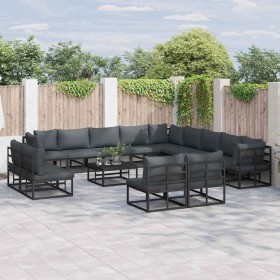 Conjunto de sofá de jardín con cojín 13 pcs Negro Aluminio