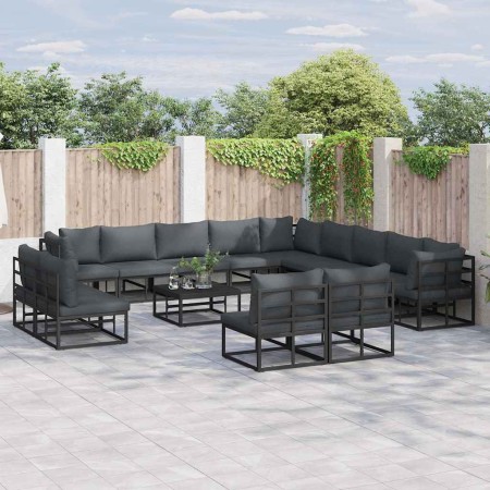 Conjunto de sofá de jardín con cojín 13 pcs Negro Aluminio