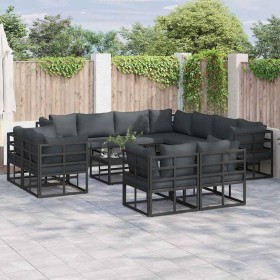 Conjunto de sofá de jardín con cojín 12 pcs Negro Aluminio