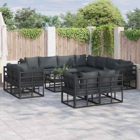 Conjunto de sofá de jardín con cojín 12 pcs Negro Aluminio