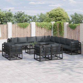 Conjunto de sofá de jardín con cojín 13 pcs Negro Aluminio