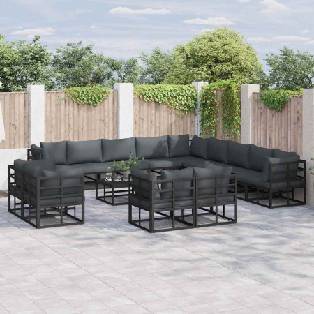 Conjunto de sofá de jardín con cojín 13 pcs Negro Aluminio