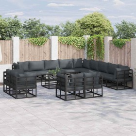 Conjunto de sofá de jardín con cojín 14 pcs Negro Aluminio Conjunto de sofá de jardín con cojín 14 pcs Negro Aluminio