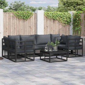 Conjunto de sofá de jardín 7 pcs Negro Aluminio