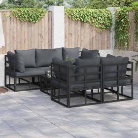 Conjunto de sofá de jardín con cojín 6 pcs Negro Aluminio Conjunto de sofá de jardín con cojín 6 pcs Negro Aluminio