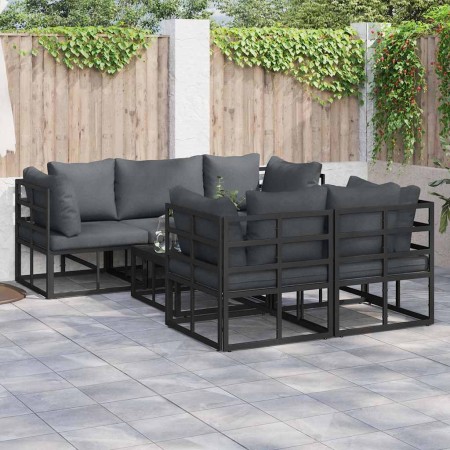Conjunto de sofá de jardín con cojín 6 pcs Negro Aluminio