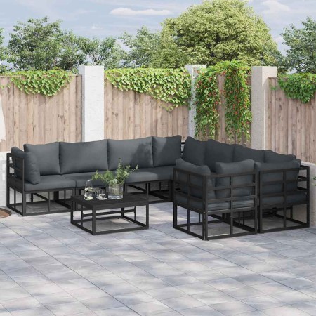 Conjunto de sofá de jardín con cojín 9 pcs Negro Aluminio en Conjuntos de jardín | Comprar online en Foro24