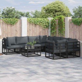 Conjunto de sofá de jardín con cojín 8 pcs Negro Aluminio