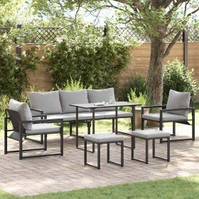 Conjunto de sofá de jardín 6 pcs Negro Acero
