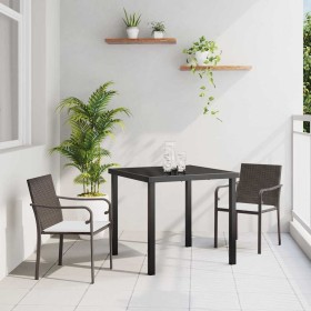 Conjunto de Comedor de Jardín 3 pcs Marrón Poliratán