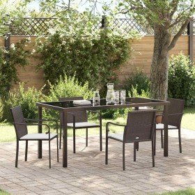 Conjunto de Comedor de Jardín 5 pcs Marrón Poliratán