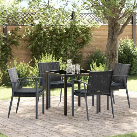 Conjunto de Comedor de Jardín 5 pcs Negro Poliratán