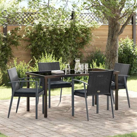 Conjunto de Comedor de Jardín 5 pcs Negro Poliratán