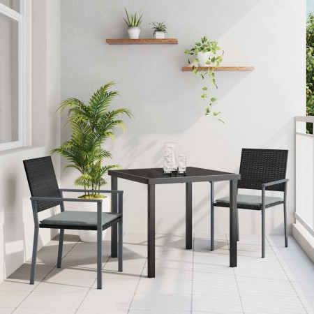 Conjunto de Comedor de Jardín 3 pcs Negro Poliratán