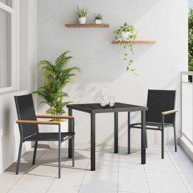 Conjunto de Comedor de Jardín 3 pcs Negro Textileno y acero