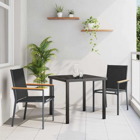 Conjunto de Comedor de Jardín 3 pcs Negro Textileno y acero