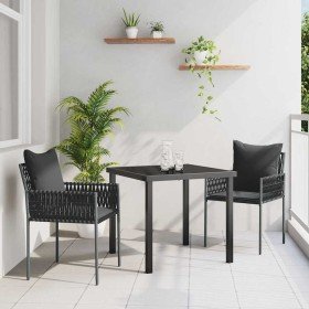 Conjunto de Comedor de Jardín 3 pcs Negro Poliratán