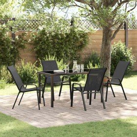 Conjunto de Comedor de Jardín 5 pcs Negro Textileno y acero