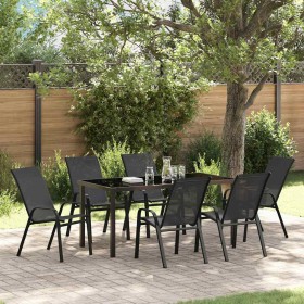 Conjunto de Comedor de Jardín 7 pcs Negro Textileno y acero Conjunto de Comedor de Jardín 7 pcs Negro Textileno y acero