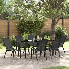 Conjunto de Comedor de Jardín 7 pcs Negro Textileno y acero