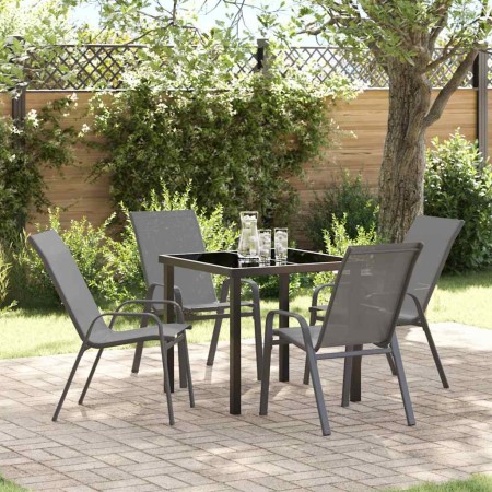 Conjunto de Comedor de Jardín 5 pcs Gris Textileno y acero
