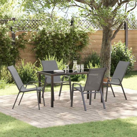 Conjunto de Comedor de Jardín 5 pcs Gris Textileno y acero