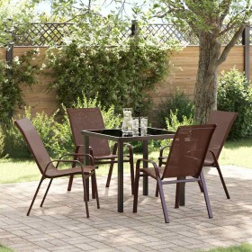 Conjunto de Comedor de Jardín 5 pcs Marrón Textileno y acero