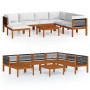 Conjunto de jardín de 8 piezas con cojines, madera color crema