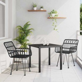 Conjunto de Comedor de Jardín 3 pcs Negro Poliratán