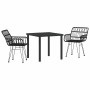 Conjunto de Comedor de Jardín 3 pcs Negro Poliratán