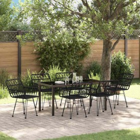 Conjunto de Comedor de Jardín 7 pcs Negro Poliratán
