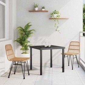 Conjunto de Comedor de Jardín 3 pcs Marrón Poliratán