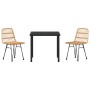 Conjunto de Comedor de Jardín 3 pcs Marrón Poliratán