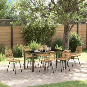 Conjunto de Comedor de Jardín 7 pcs Marrón Poliratán