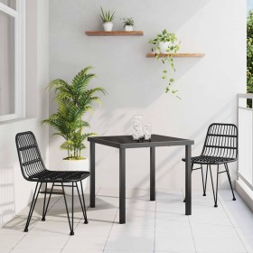Conjunto de Comedor de Jardín 3 pcs Negro Poliratán