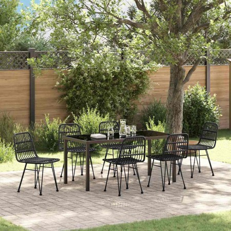 Conjunto de Comedor de Jardín 7 pcs Negro Poliratán
