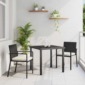 Conjunto de Comedor de Jardín 3 pcs Negro Poliratán