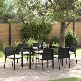 Conjunto de Comedor de Jardín 7 pcs Negro Poliratán