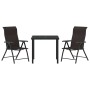 Conjunto de Comedor de Jardín 3 pcs Negro Poliratán