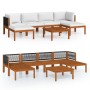 Conjunto de jardín de 7 piezas con cojines, madera color crema