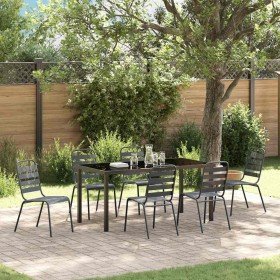 Conjunto de Comedor de Jardín 7 pcs Gris oscuro Acero
