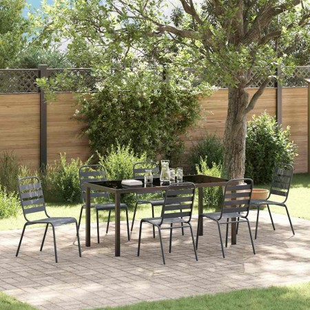 Conjunto de Comedor de Jardín 7 pcs Gris oscuro Acero