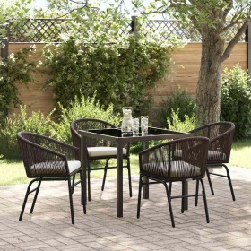 Conjunto de Comedor de Jardín 5 pcs Marrón Poliratán
