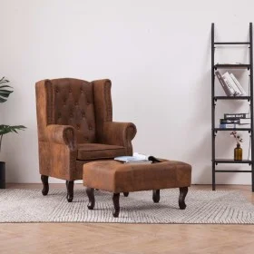 Chesterfield armchair and footrest in brown artificial suede leather by vidaXL, Armchairs - Ref: Foro24-281277, Price: 516,73...