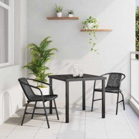 Conjunto de Comedor de Jardín 3 pcs Negro Poliratán