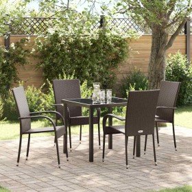 Conjunto de Comedor de Jardín 5 pcs Marrón Poliratán Conjunto de Comedor de Jardín 5 pcs Marrón Poliratán