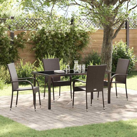 Conjunto de Comedor de Jardín 5 pcs Marrón Poliratán